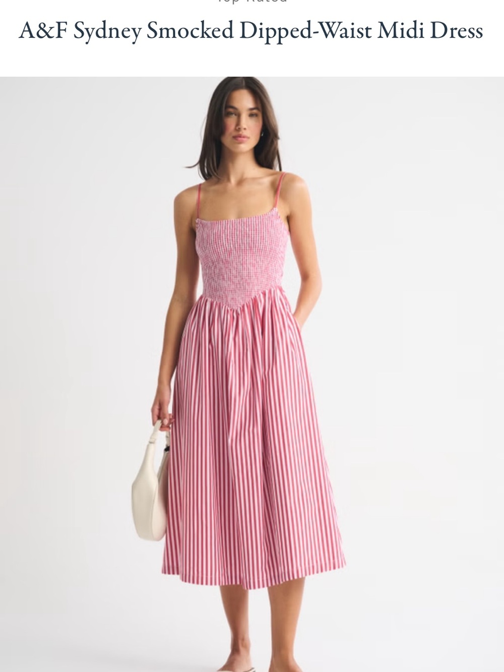 A&F Smocked Dipped-Waist Midi Dress - Pink Stripe